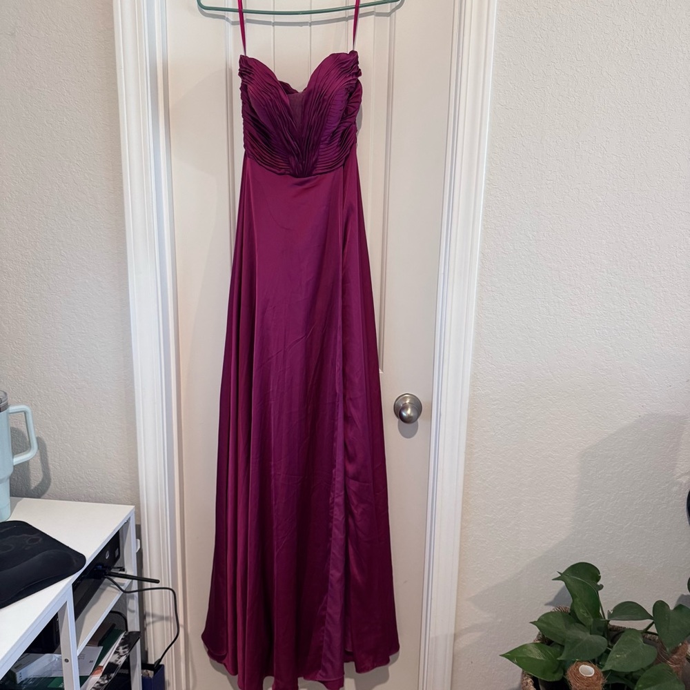 Purple satin formal dress with sweetheart top
